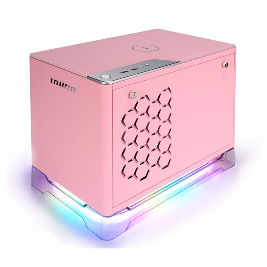Vỏ Case InWin A1 Plus Pink QI Charger - Full Side Tempered Glass Mini ITX
