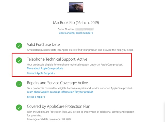 Macbook đang còn thời hạn hỗ trợ miễn phí qua điện thoại