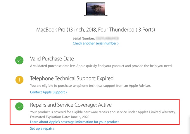 Kiểm tra hạn bảo hành Macbook