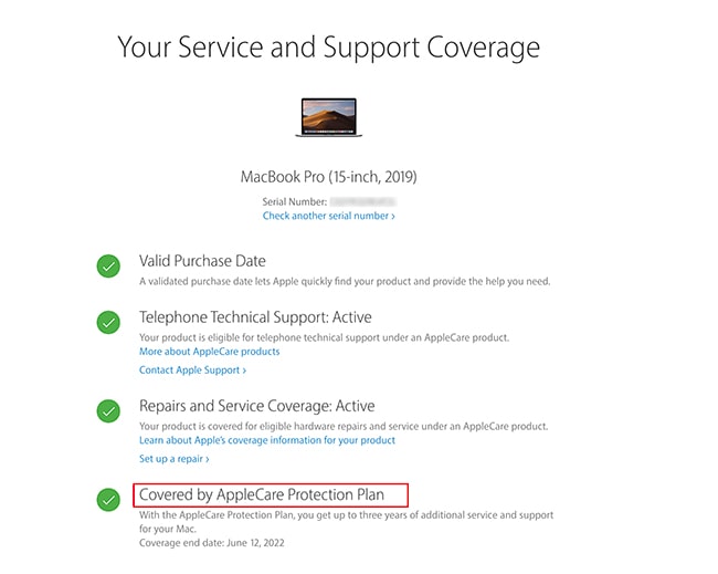 Kiểm tra xem Macbook có mua gói bảo hành mở rộng 
