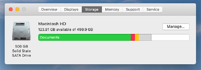 kiểm tra dung lượng macbook trong phần storage