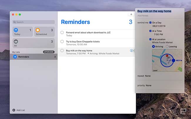 Reminders được cải tiến ở hệ điều hành MacOS 10.15
