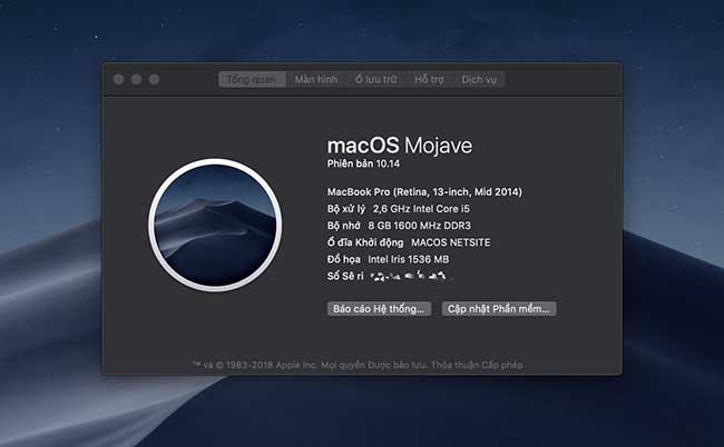 Các thông tin về hệ điều hành MacOS Mojave