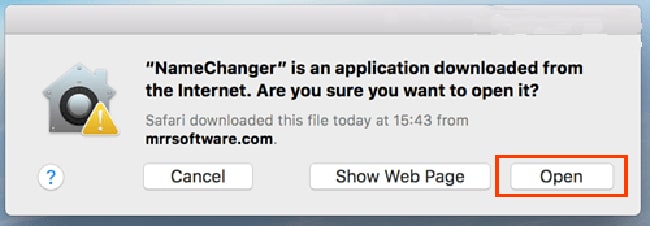 Thông báo từ hệ thống khi cài NameChanger