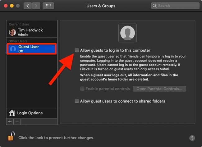 Bật chế độ cho tài khoản khách truy cập vào Macbook