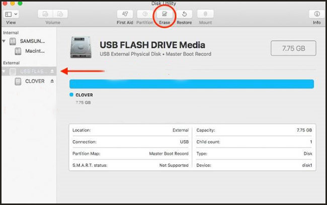 Chọn vào thiết bị USB muốn Format trên macbook