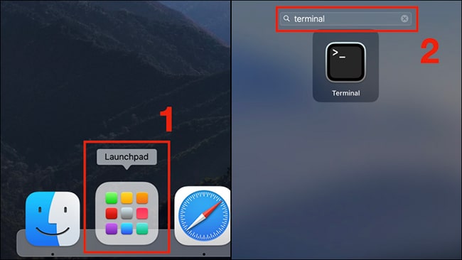 Tìm kiếm Terminal trong thư mục LaunchPad