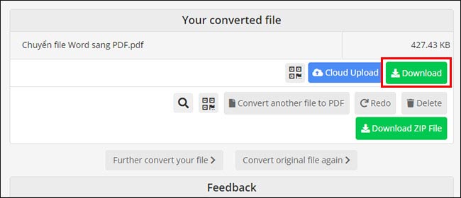 Tải file PDF về Macbook sau khi chuyển đổi thành công trên Online-convert