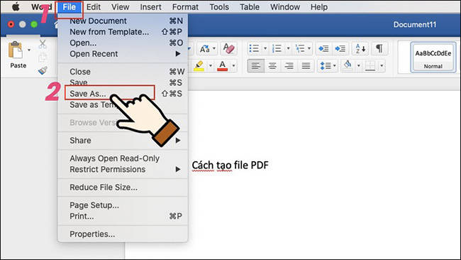 Dùng tính năng Save As để chuyển file Word sang PDF
