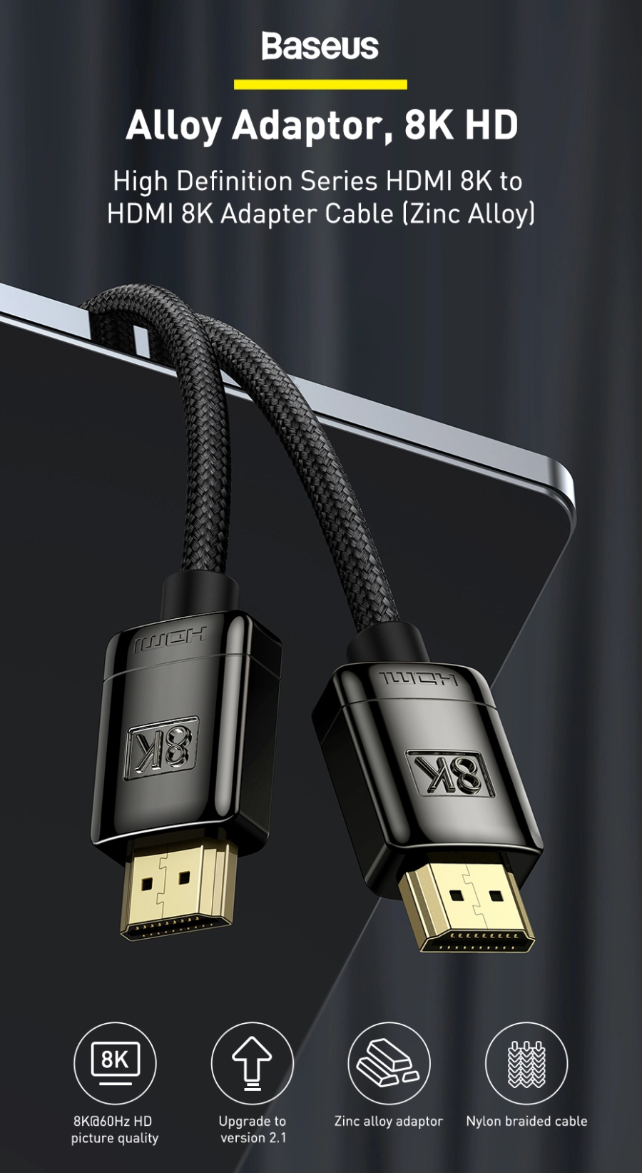 Cáp HDMI siêu nét 8K Baseus WKGQ000001 dài 1m màu đen chính hãng
