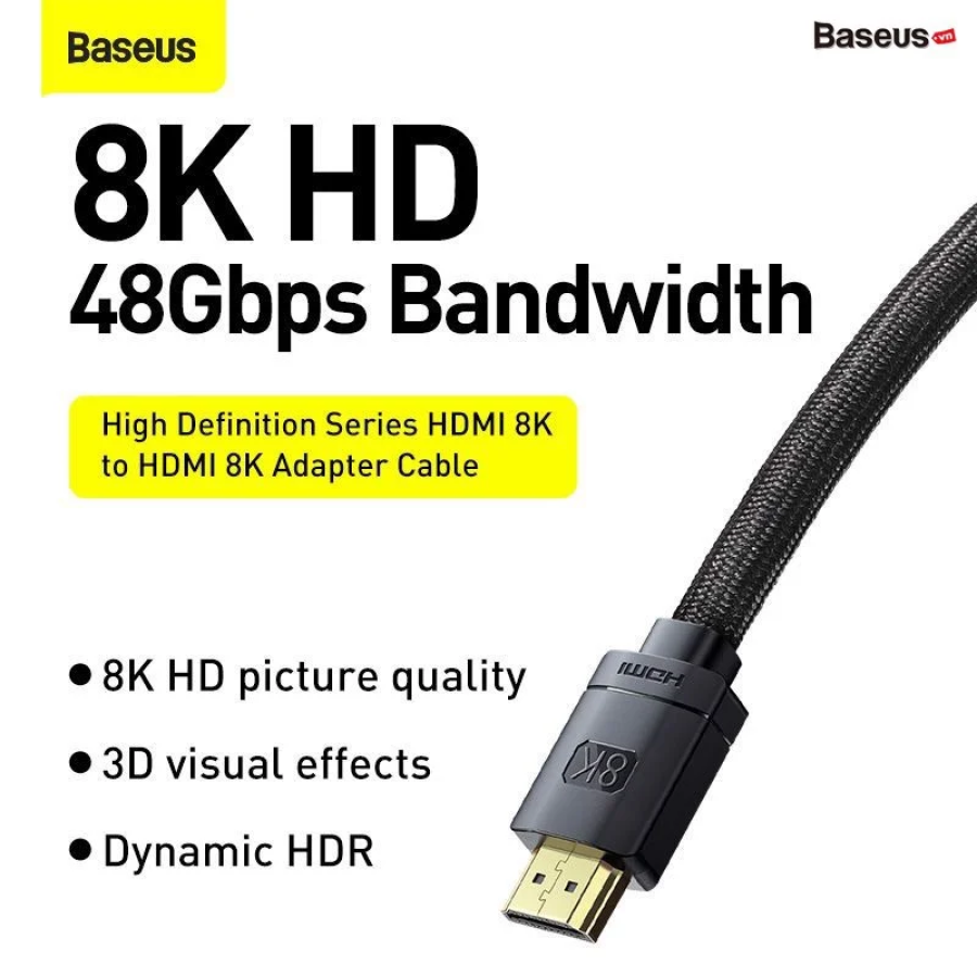 Cáp HDMI siêu nét 8K Baseus WKGQ000201 dài 3m màu đen chính hãng
